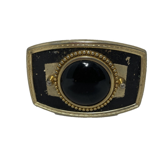 Y2K Gold Toned Belt Buckle Black Quartz Stone 3 1/2" x 2 1/2" - Picture 1 of 4